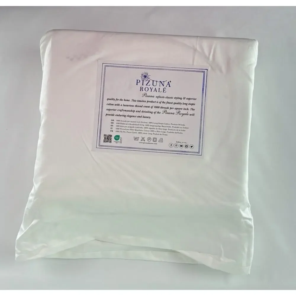 Pizuna Royale 1000 Thread Count Twin Sheet Set White 100% Cotton Sateen New